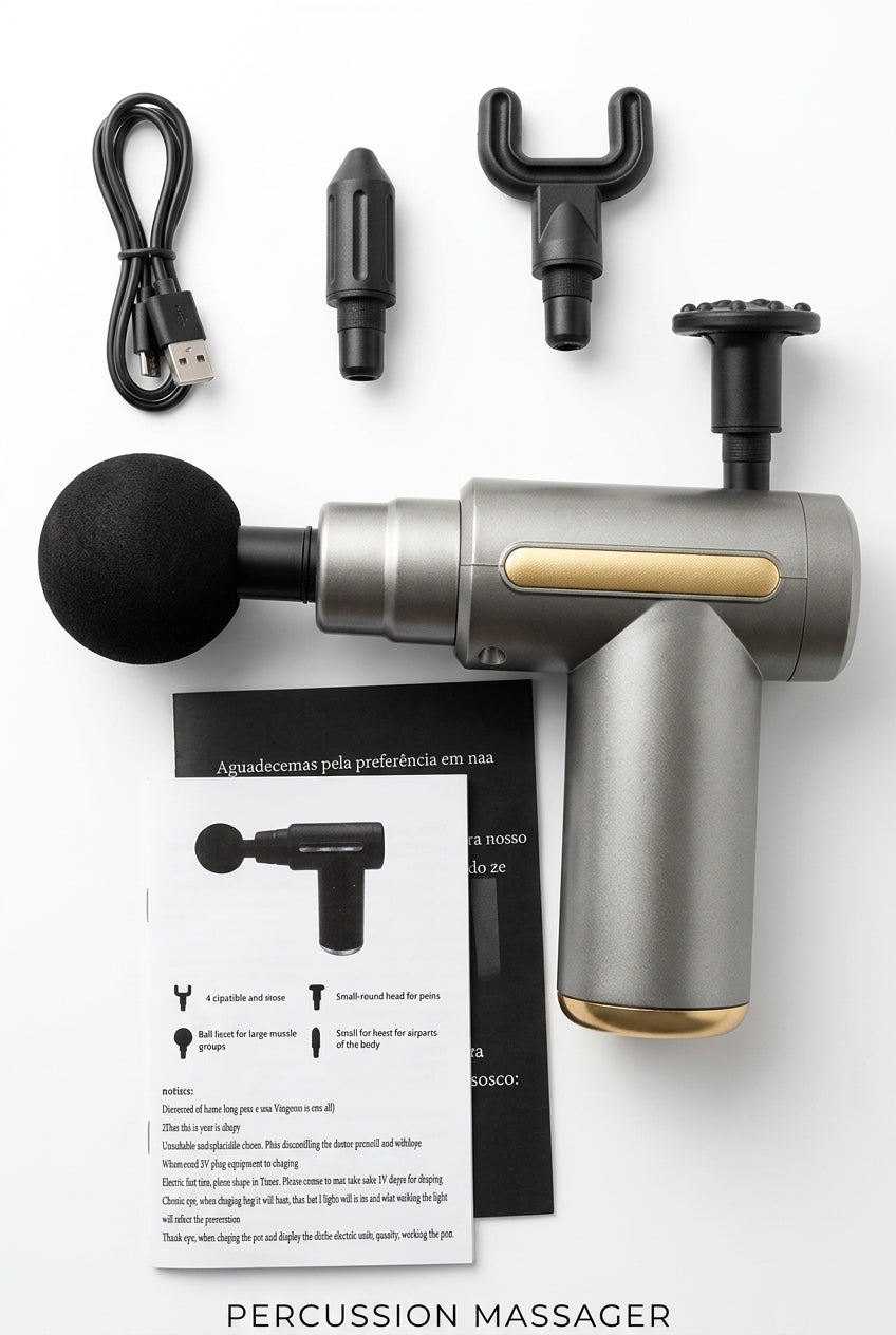 Pistola de masajes TRIAMETRA - Kit completo con 4 cabezas intercambiables