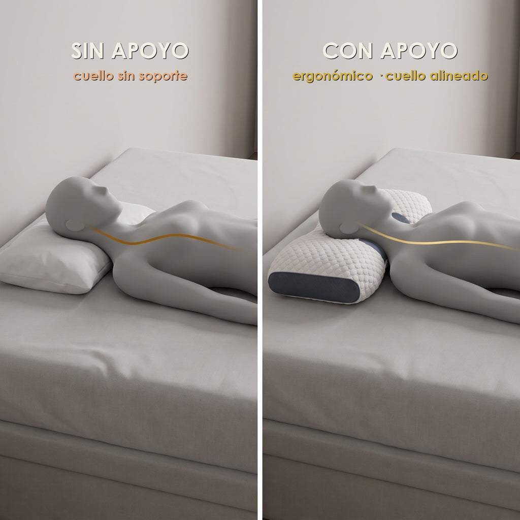 Comparación del cuello apoyado sobre la cama: almohada plana frente a la almohada cervical ergonómica
