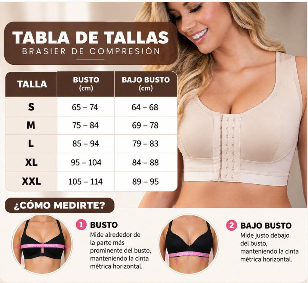 Tabla de tallas del brasier de S a XXL y cómo medirte