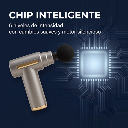 Chip inteligente de la pistola de masaje: 6 niveles de intensidad con cambios suaves y motor silencioso